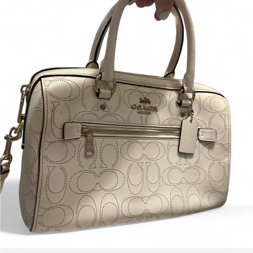 Coach Rowan Perforated Signature Satchel in Chalk w/ crossbody